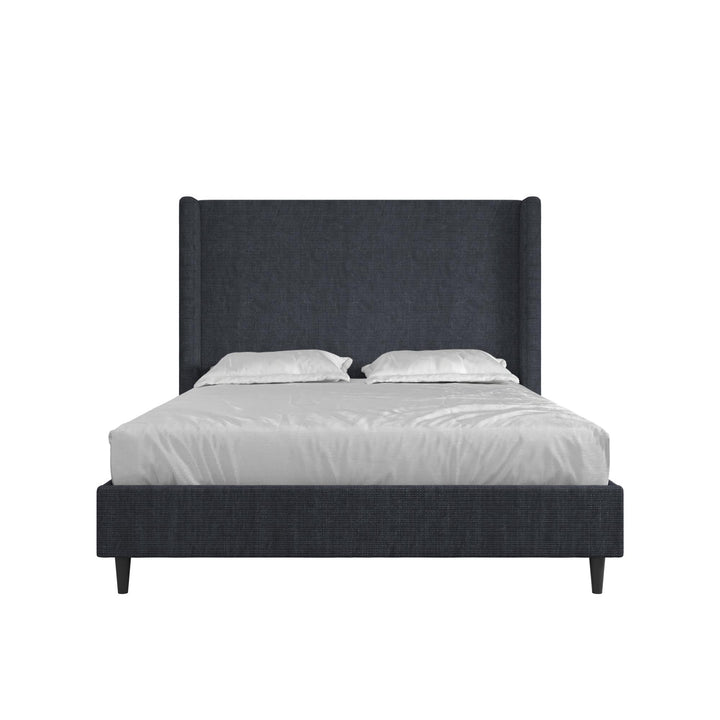 Eveline Textured Canvas Upholstered Wingback Bed - Textured Dark Blue Canvas - Queen
