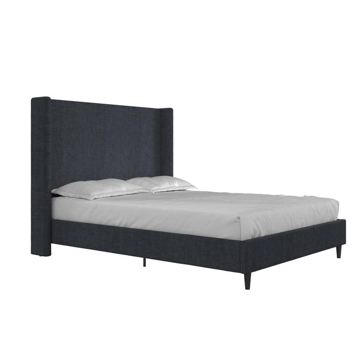 Eveline Textured Canvas Upholstered Wingback Bed - Textured Dark Blue Canvas - Queen