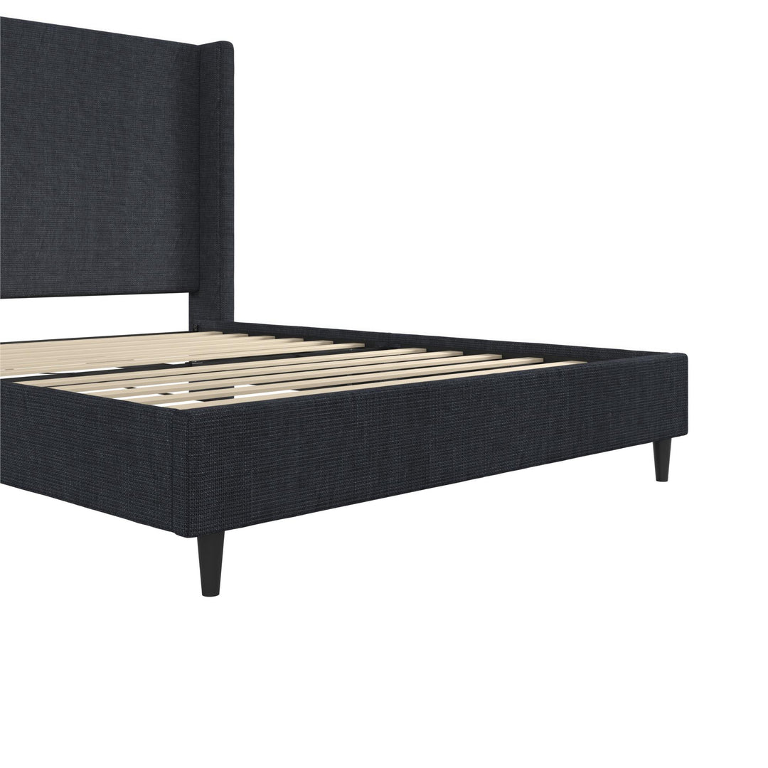 Eveline Textured Canvas Upholstered Wingback Bed - Textured Dark Blue Canvas - Queen