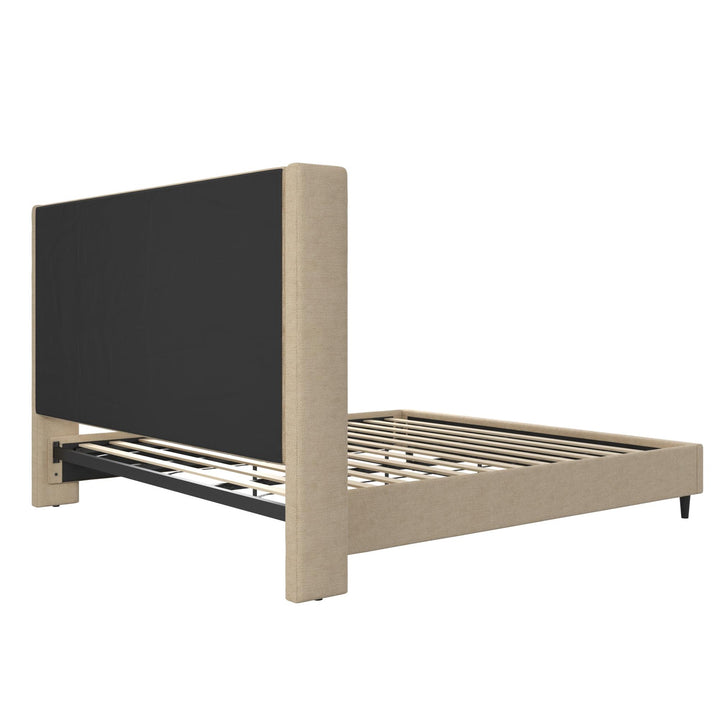 Eveline Textured Canvas Upholstered Wingback Bed - Textured Beige Canvas - King