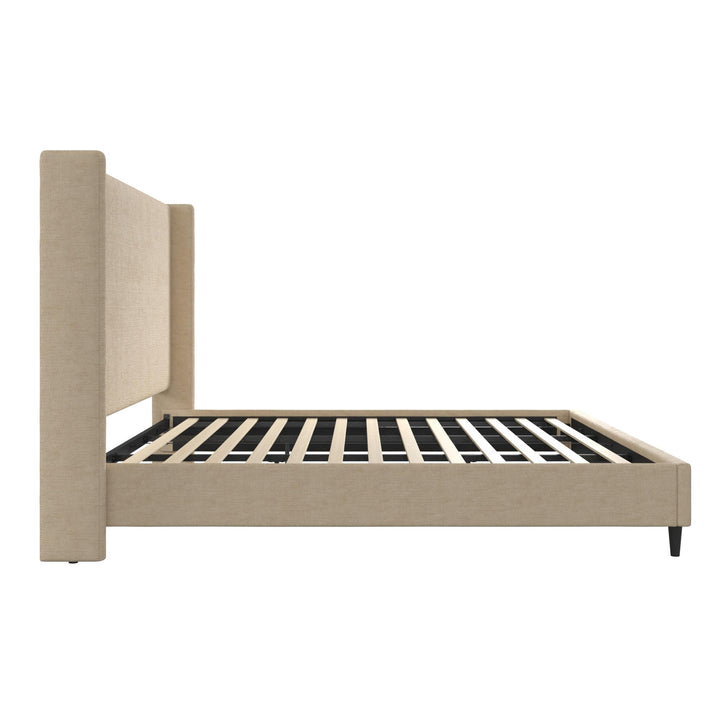 Eveline Textured Canvas Upholstered Wingback Bed - Textured Beige Canvas - King