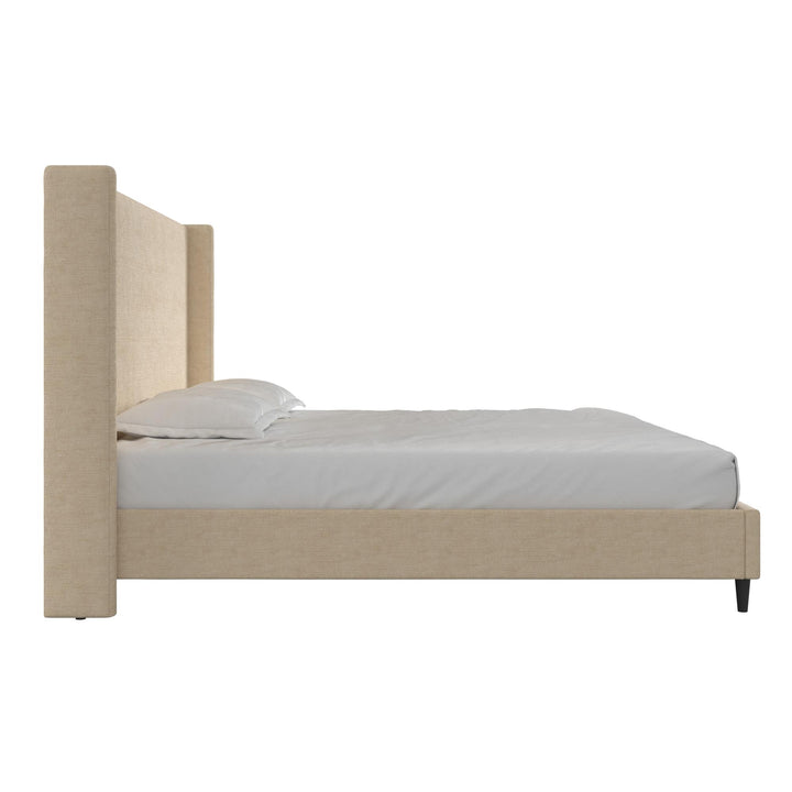 Eveline Textured Canvas Upholstered Wingback Bed - Textured Beige Canvas - King