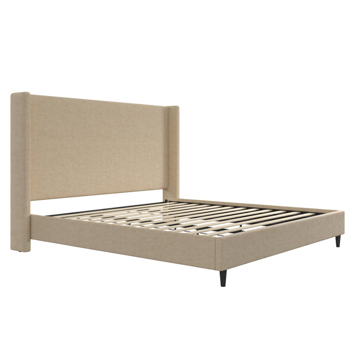 Eveline Textured Canvas Upholstered Wingback Bed - Textured Beige Canvas - King