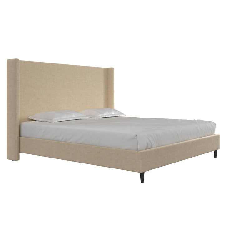 Eveline Textured Canvas Upholstered Wingback Bed - Textured Beige Canvas - King