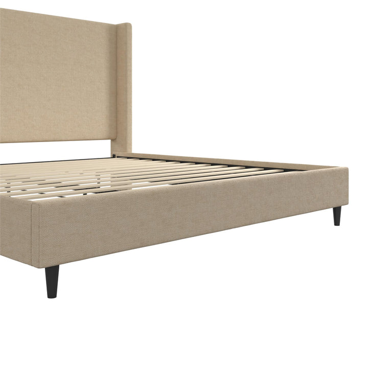 Eveline Textured Canvas Upholstered Wingback Bed - Textured Beige Canvas - King