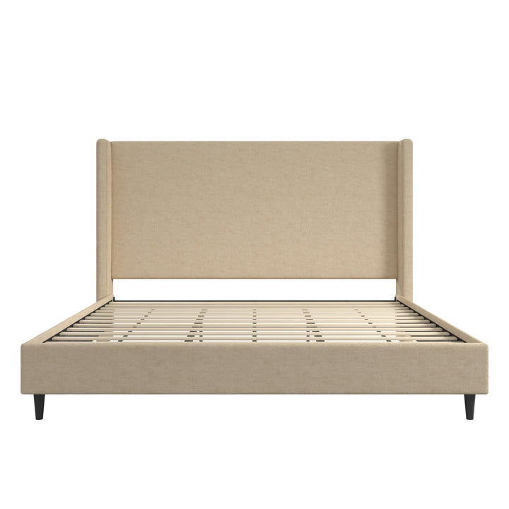 Eveline Textured Canvas Upholstered Wingback Bed - Textured Beige Canvas - King