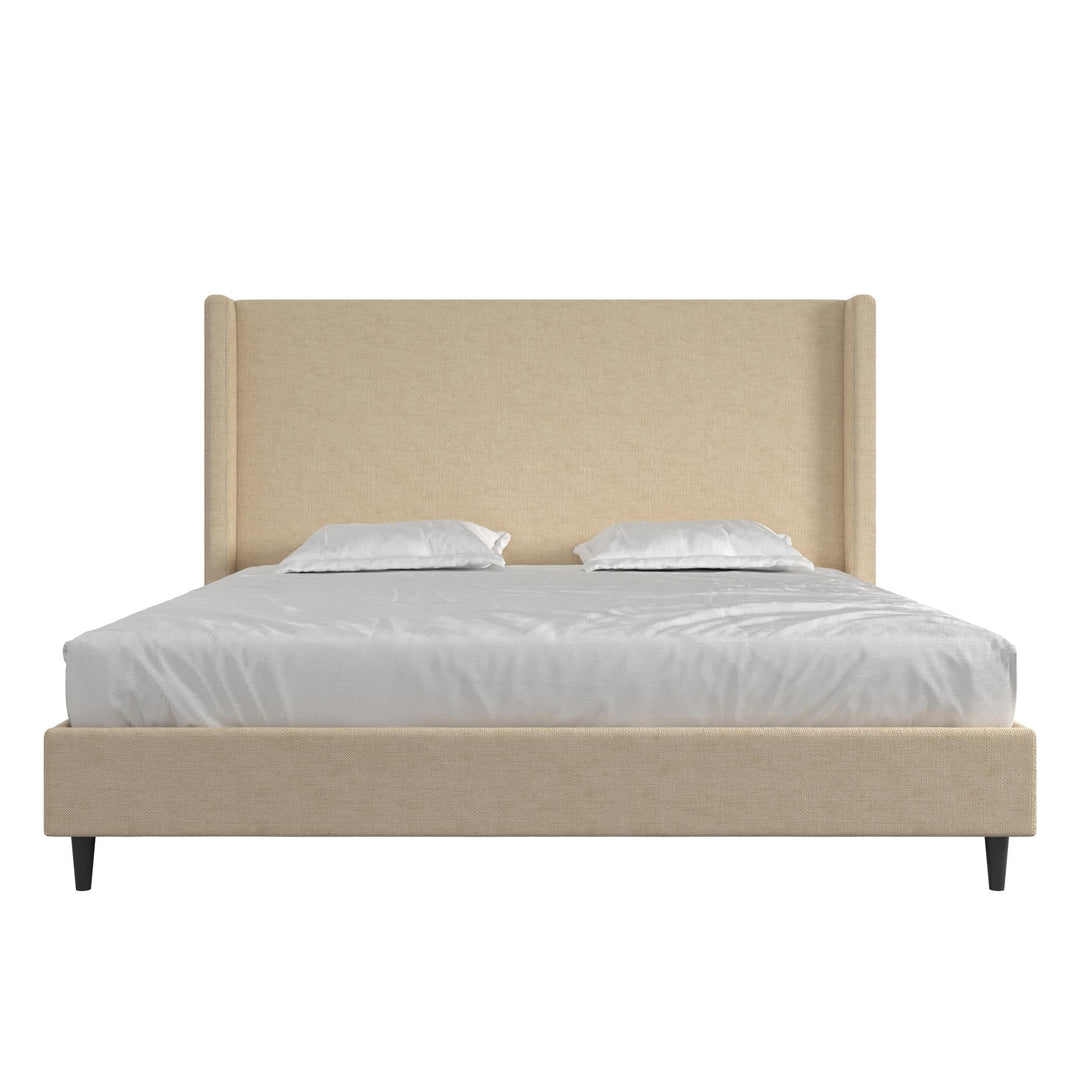 Eveline Textured Canvas Upholstered Wingback Bed - Textured Beige Canvas - King