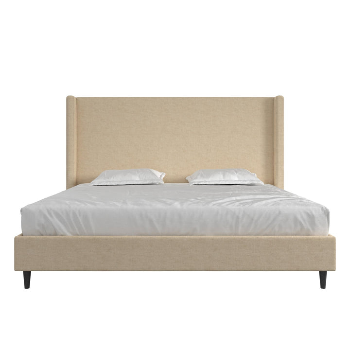 Eveline Textured Canvas Upholstered Wingback Bed - Textured Beige Canvas - King