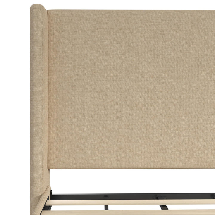 Eveline Textured Canvas Upholstered Wingback Bed - Textured Beige Canvas - King