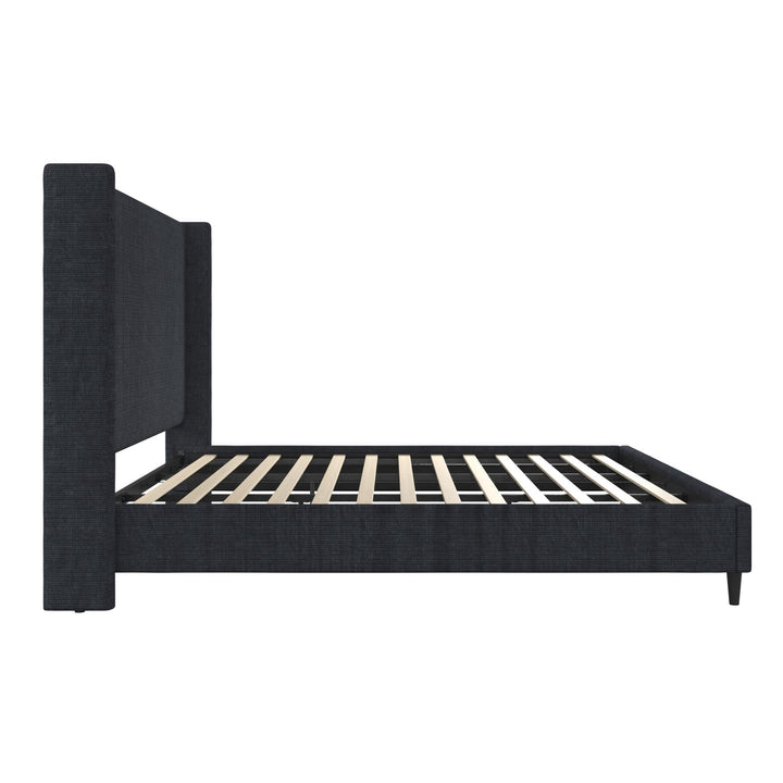 Eveline Textured Canvas Upholstered Wingback Bed - Textured Dark Blue Canvas - King