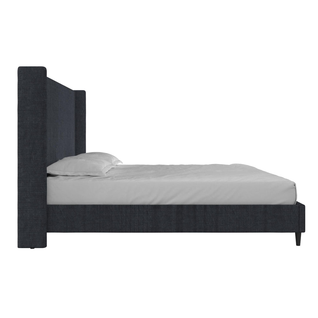 Eveline Textured Canvas Upholstered Wingback Bed - Textured Dark Blue Canvas - King