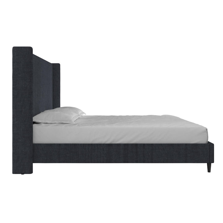 Eveline Textured Canvas Upholstered Wingback Bed - Textured Dark Blue Canvas - King