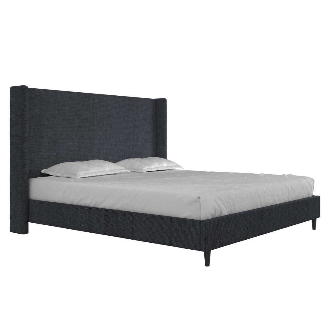 Eveline Textured Canvas Upholstered Wingback Bed - Textured Dark Blue Canvas - King
