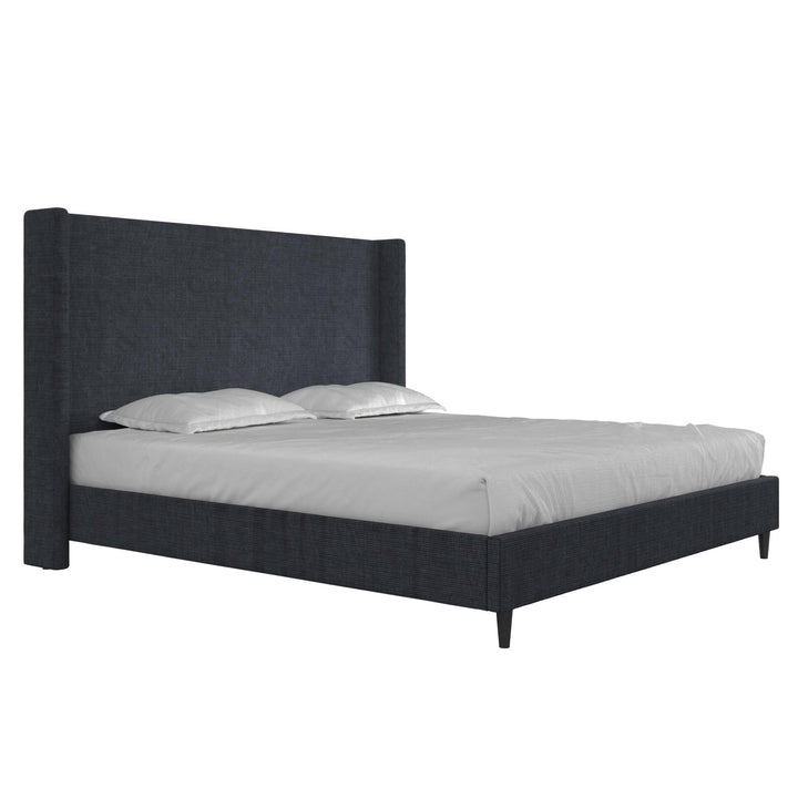 Eveline Textured Canvas Upholstered Wingback Bed - Textured Dark Blue Canvas - King