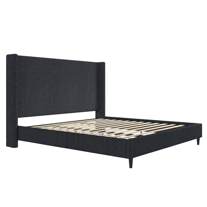 Eveline Textured Canvas Upholstered Wingback Bed - Textured Dark Blue Canvas - King