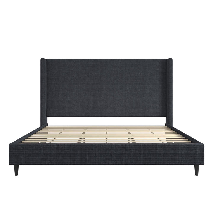 Eveline Textured Canvas Upholstered Wingback Bed - Textured Dark Blue Canvas - King