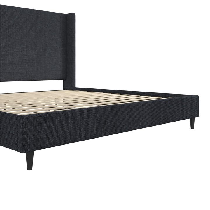 Eveline Textured Canvas Upholstered Wingback Bed - Textured Dark Blue Canvas - King