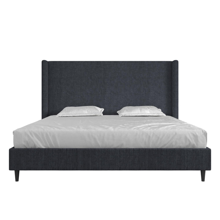 Eveline Textured Canvas Upholstered Wingback Bed - Textured Dark Blue Canvas - King
