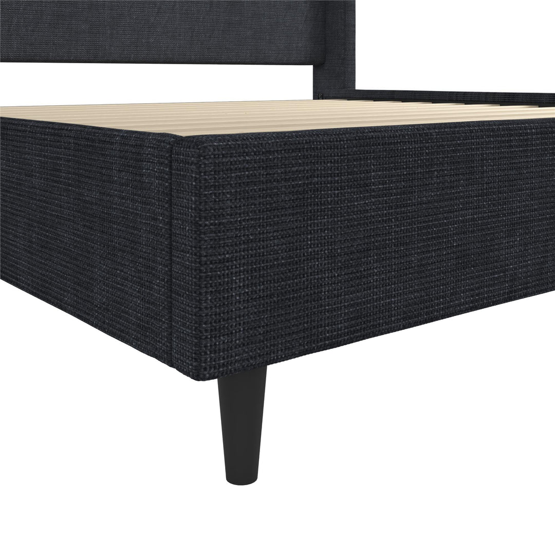 Eveline Textured Canvas Upholstered Wingback Bed - Textured Dark Blue Canvas - King