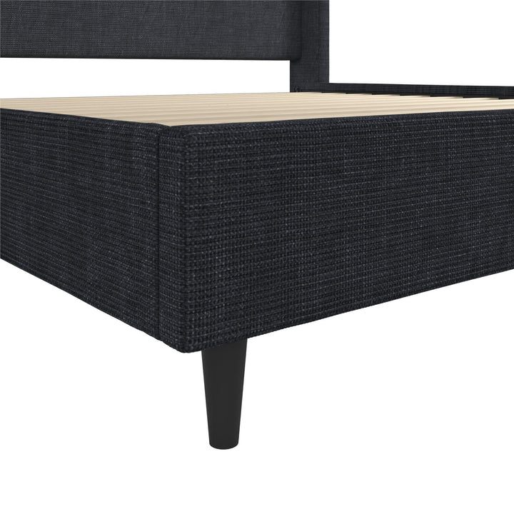 Eveline Textured Canvas Upholstered Wingback Bed - Textured Dark Blue Canvas - King