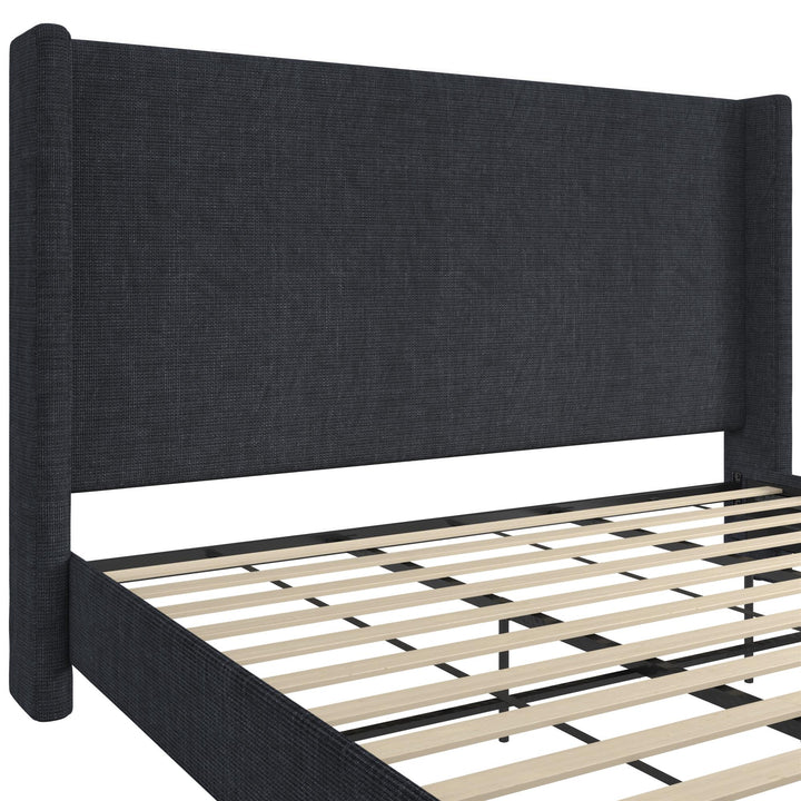 Eveline Textured Canvas Upholstered Wingback Bed - Textured Dark Blue Canvas - King