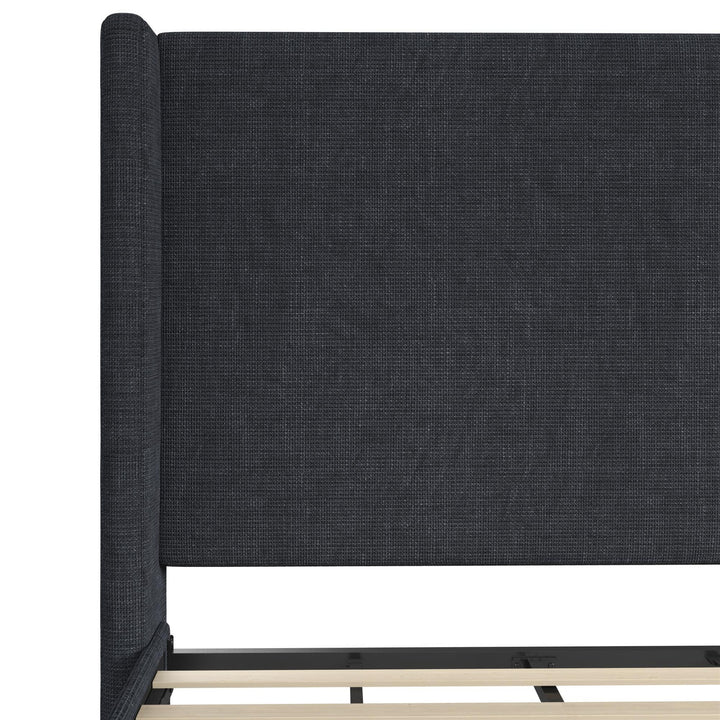 Eveline Textured Canvas Upholstered Wingback Bed - Textured Dark Blue Canvas - King