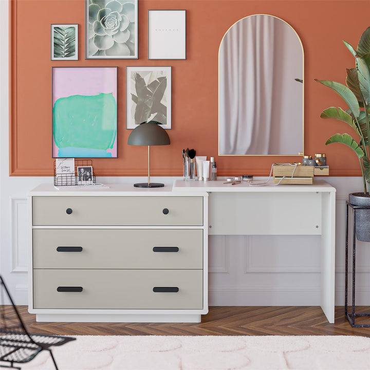 Valencia 3 Drawer Dresser and Desk Combo - Taupe/White