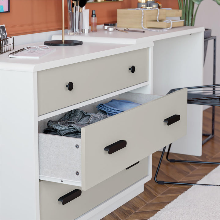 Valencia 3 Drawer Dresser and Desk Combo - Taupe/White