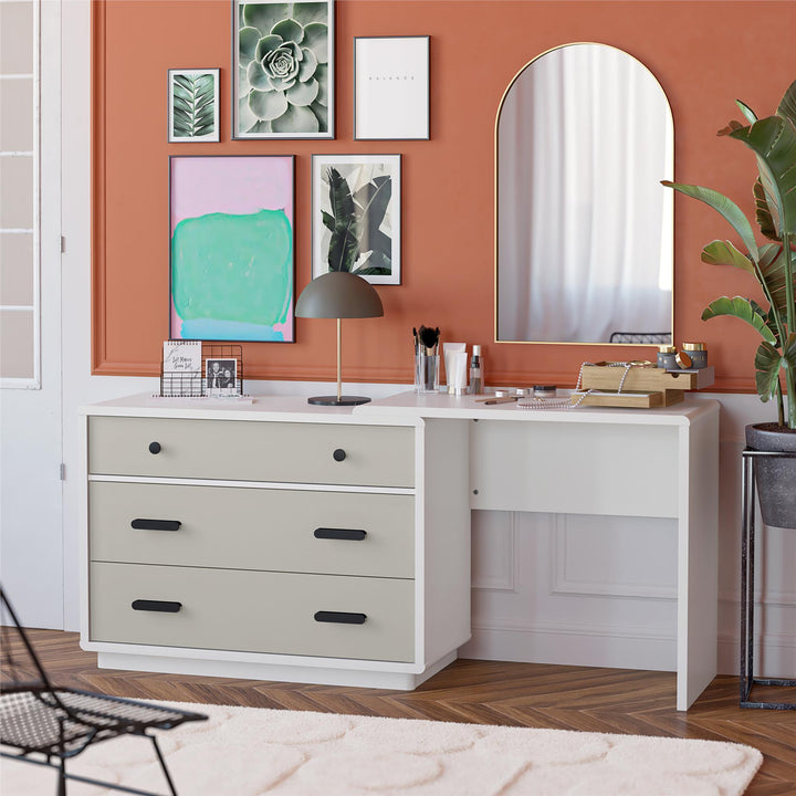 Valencia 3 Drawer Dresser and Desk Combo - Taupe/White