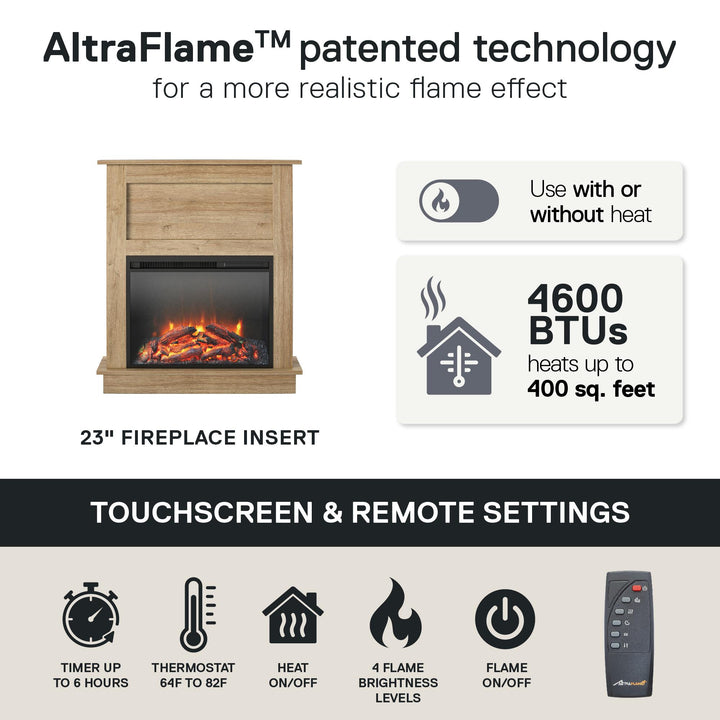 Ellsworth Modern Electric Fireplace with Mantel and 23 Inch Fireplace Insert - Natural