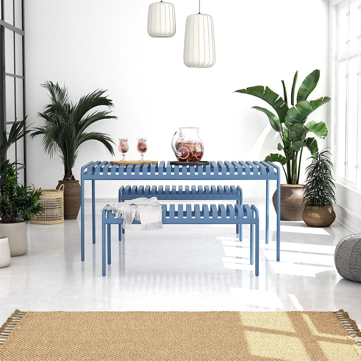 Poolside Gossip Ola All-Steel Table and Bench Set - French Blue