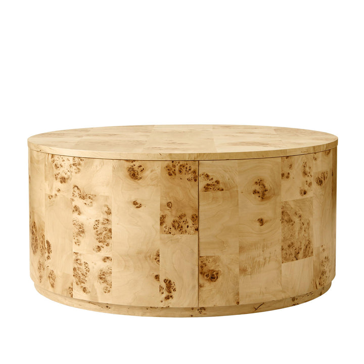 Burlwood Round Wood Veneer Coffee Table - Burl Veneer