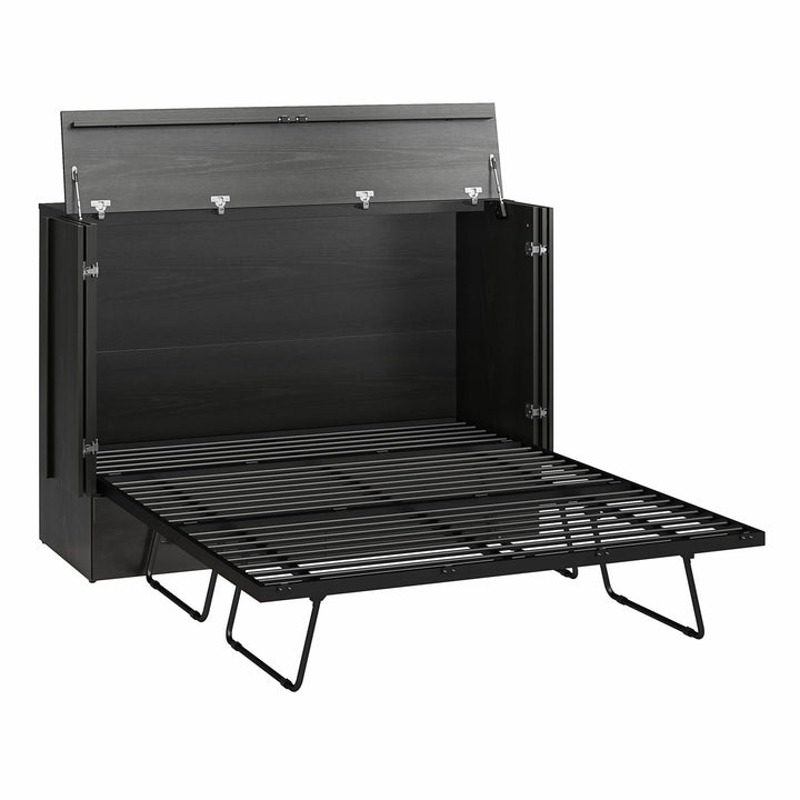 Paramount Trifold Cabinet Murphy Bed with Mattress and Storage Drawers - Black Oak - Queen