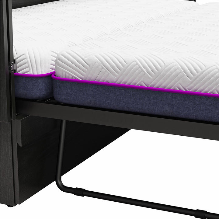 Paramount Trifold Cabinet Murphy Bed with Mattress and Storage Drawers - Black Oak - Queen