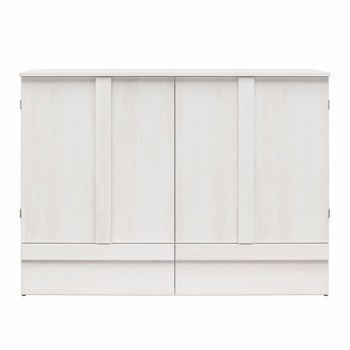 Paramount Trifold Cabinet Murphy Bed with Mattress and Storage Drawers - Ivory Oak - Queen