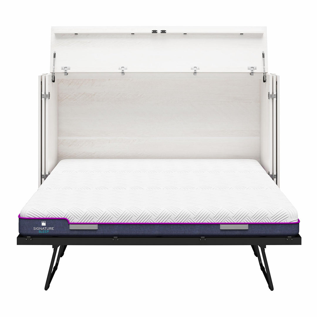 Paramount Trifold Cabinet Murphy Bed with Mattress and Storage Drawers - Ivory Oak - Queen