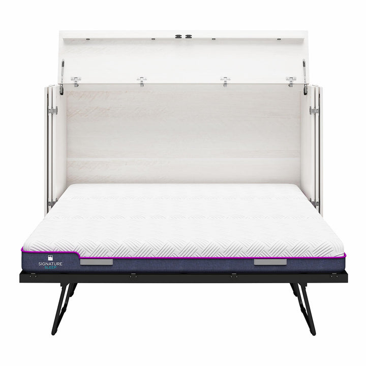 Paramount Trifold Cabinet Murphy Bed with Mattress and Storage Drawers - Ivory Oak - Queen