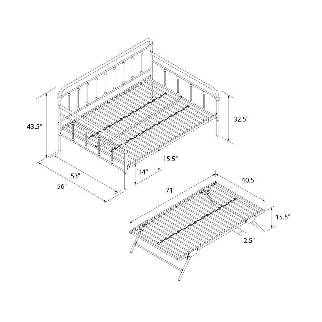 Locky Metal Daybed with Pop Up Trundle Bed - Black - Full-Over-Twin