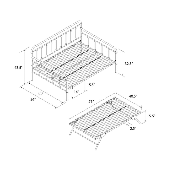 Locky Metal Daybed with Pop Up Trundle Bed - Black - Full-Over-Twin