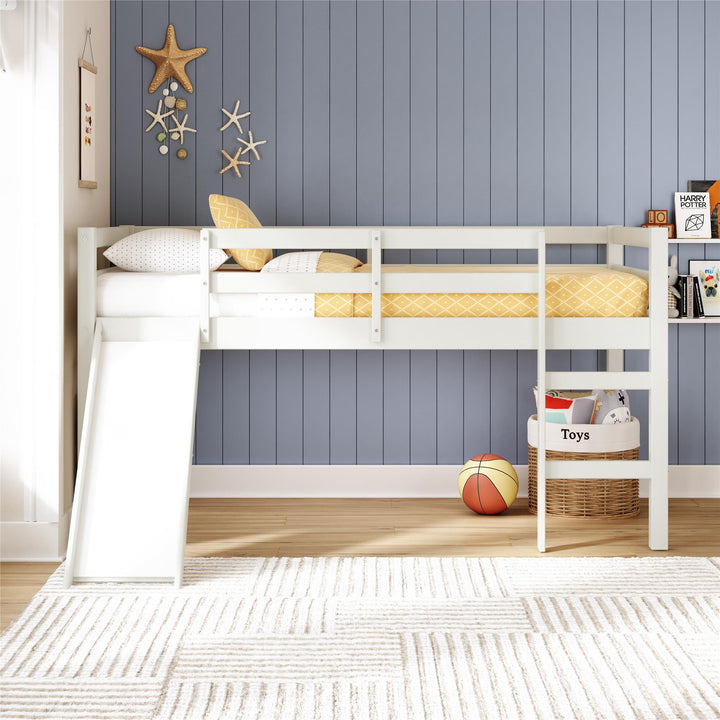 Milton Twin Low Loft Bed with Slide - White - Twin