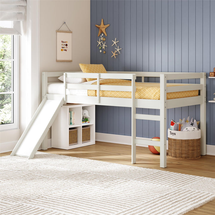 Milton Twin Low Loft Bed with Slide - White - Twin