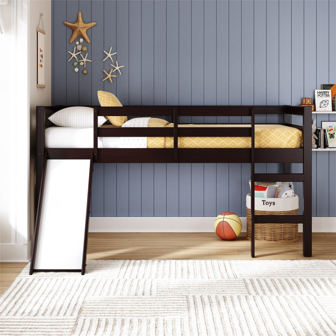 Milton Twin Low Loft Bed with Slide - Brown - Twin
