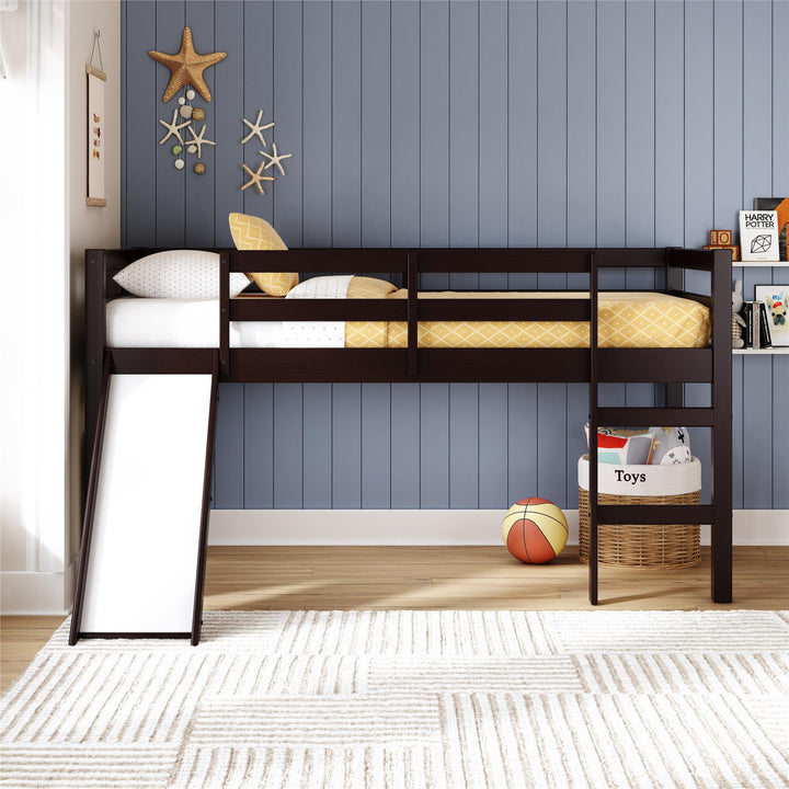 Milton Twin Low Loft Bed with Slide - Brown - Twin
