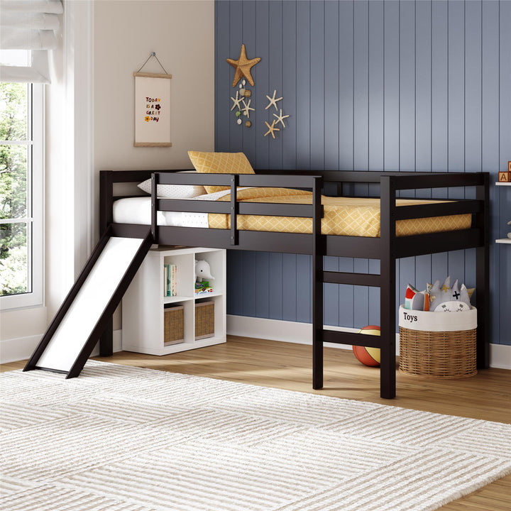Milton Twin Low Loft Bed with Slide - Brown - Twin