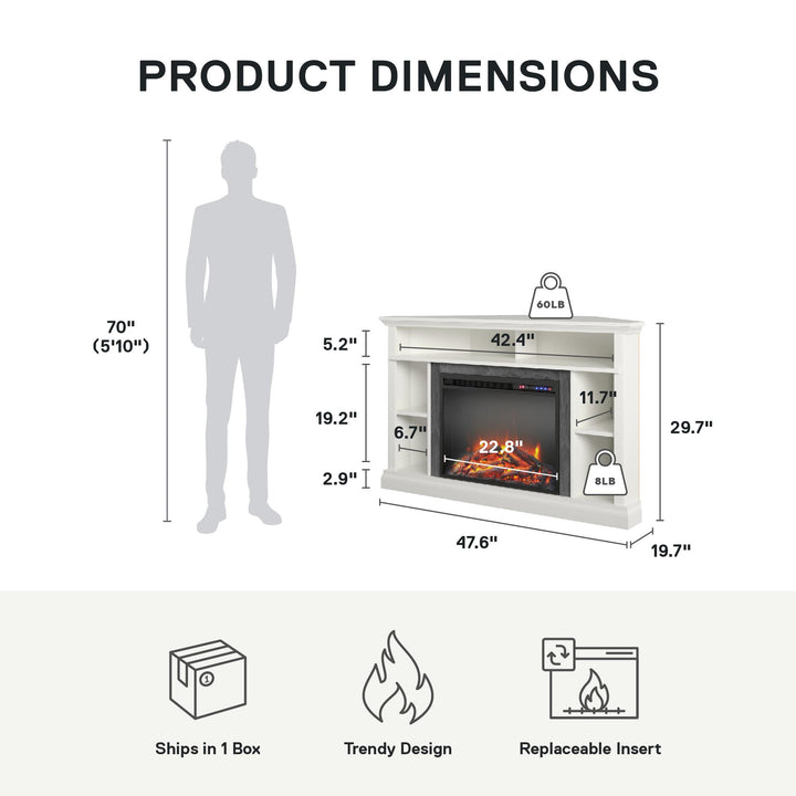 Overland Electric Corner Fireplace for TVs up to 50 Inches - White