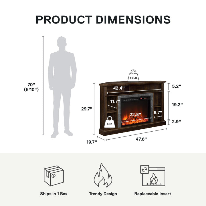 Overland Electric Corner Fireplace for TVs up to 50 Inches - Espresso