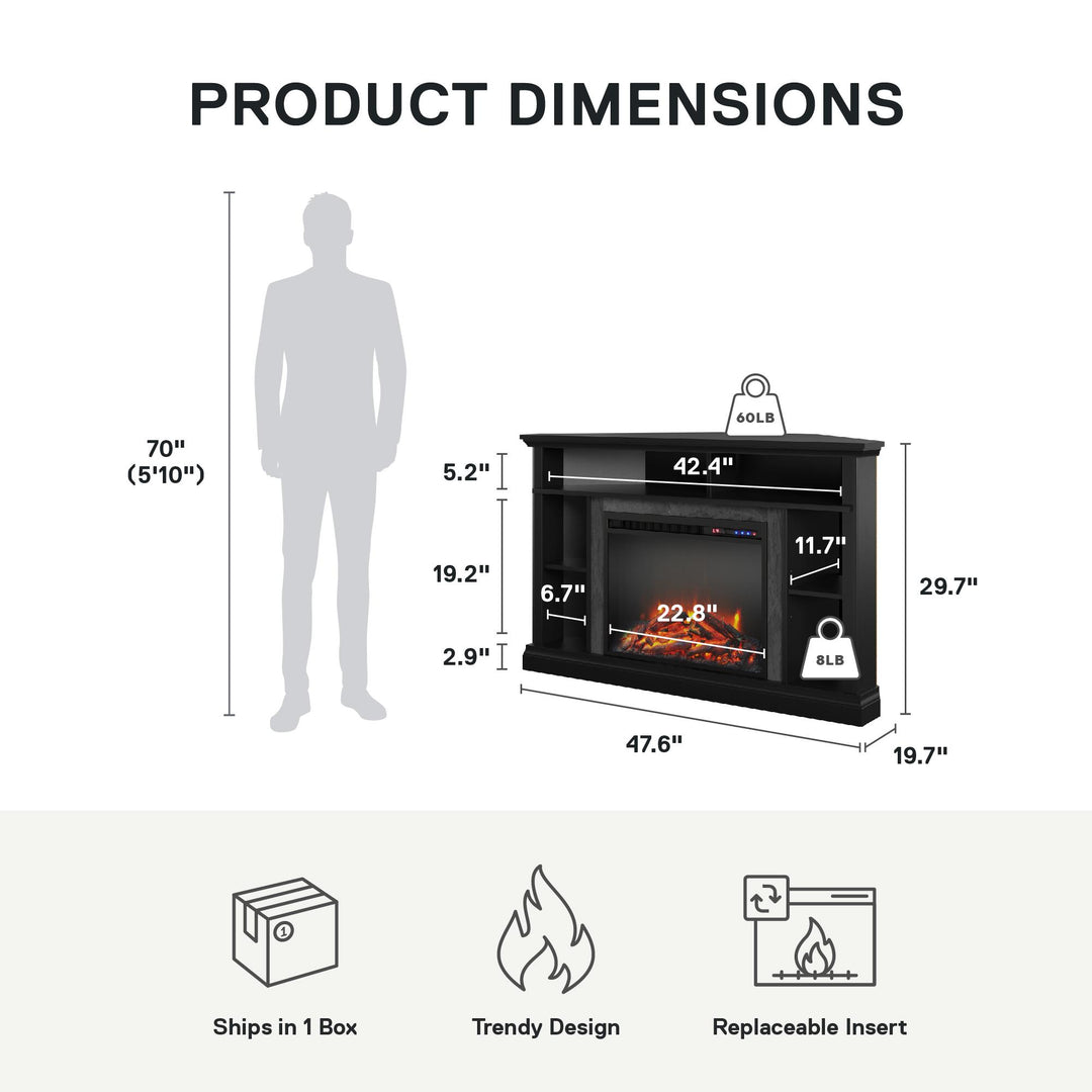 Overland Electric Corner Fireplace for TVs up to 50 Inches - Black