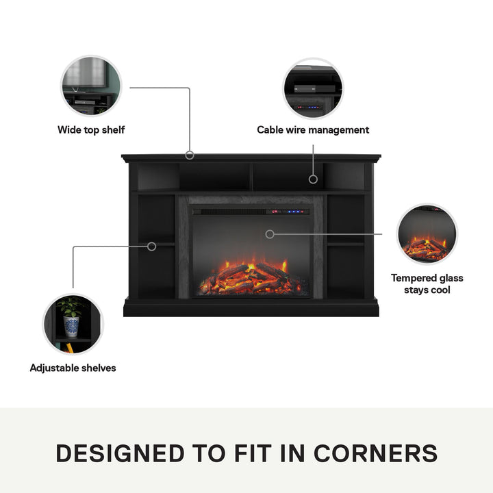 Overland Electric Corner Fireplace for TVs up to 50 Inches - Black