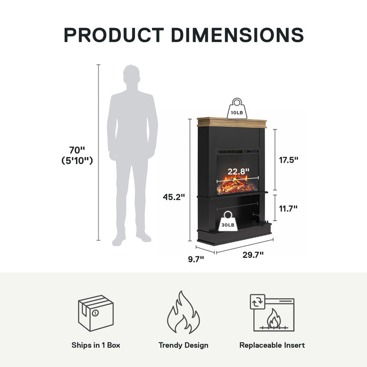 Mateo Electric Fireplace with Mantel and Open Shelf - Black