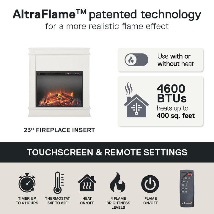 Mateo Electric Fireplace with Mantel and Touchscreen Display and 23 Inch Fireplace Insert - White
